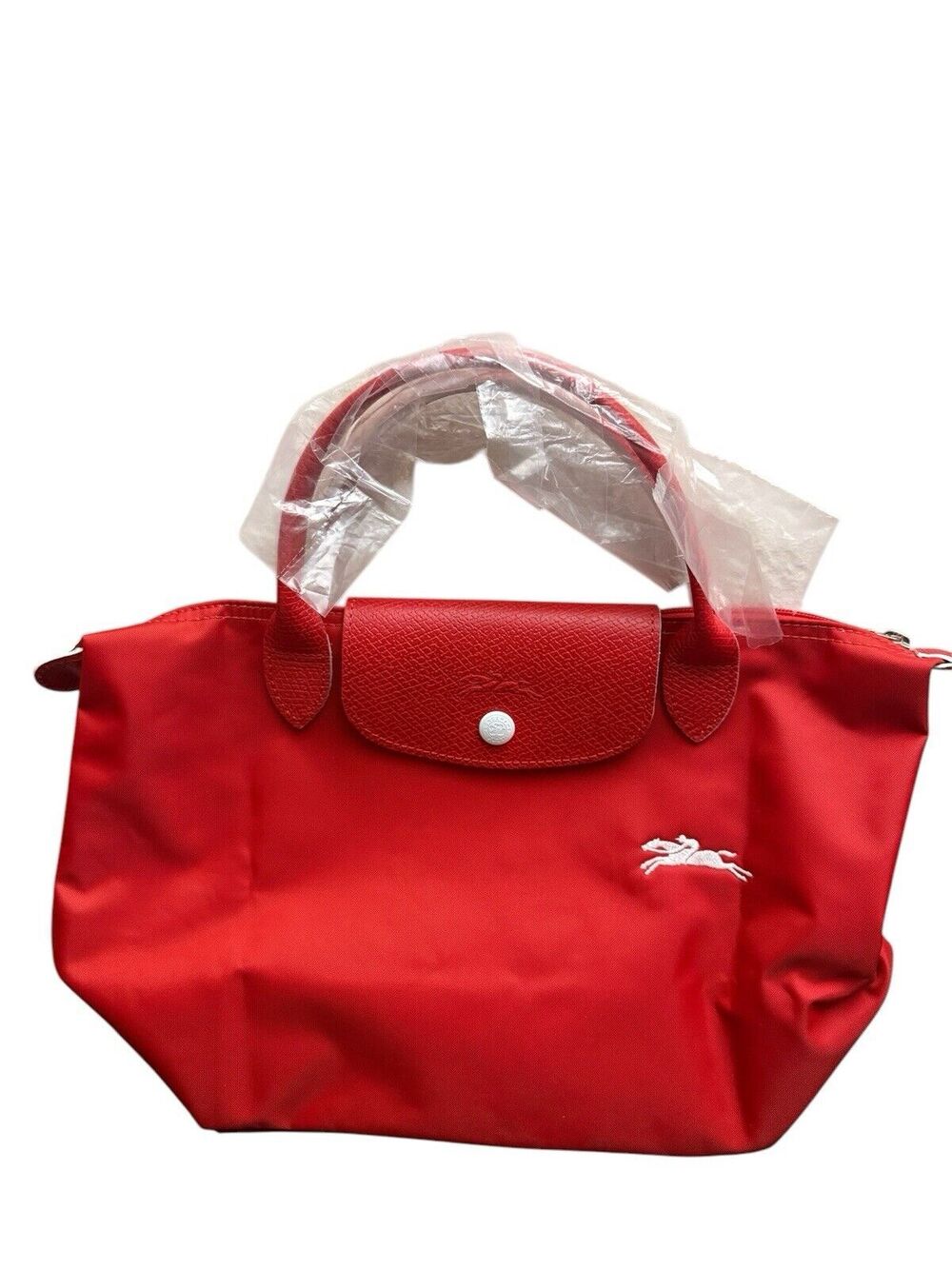Longchamp Le Pliage Club Medium Top Handle Nylon Tote VERMILLION Red New - Picture 2 of 9